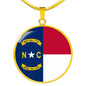 North Carolina State Flag Necklace Stainless Steel or 18k Gold Circle Pendant 18-22" - Express Your Love Gifts