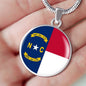North Carolina State Flag Necklace Stainless Steel or 18k Gold Circle Pendant 18-22" - Express Your Love Gifts