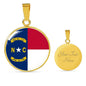 North Carolina State Flag Necklace Stainless Steel or 18k Gold Circle Pendant 18-22" - Express Your Love Gifts