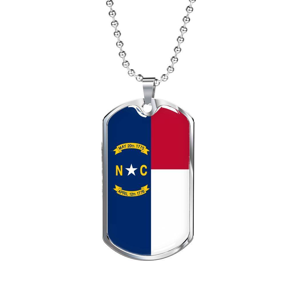 North Carolina State Flag Necklace Stainless Steel or 18k Gold Dog Tag 24" Chain - Express Your Love Gifts