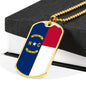 North Carolina State Flag Necklace Stainless Steel or 18k Gold Dog Tag 24" Chain - Express Your Love Gifts