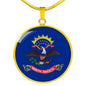 North Dakota State Flag Necklace Stainless Steel or 18k Gold Circle Pendant 18-22" - Express Your Love Gifts