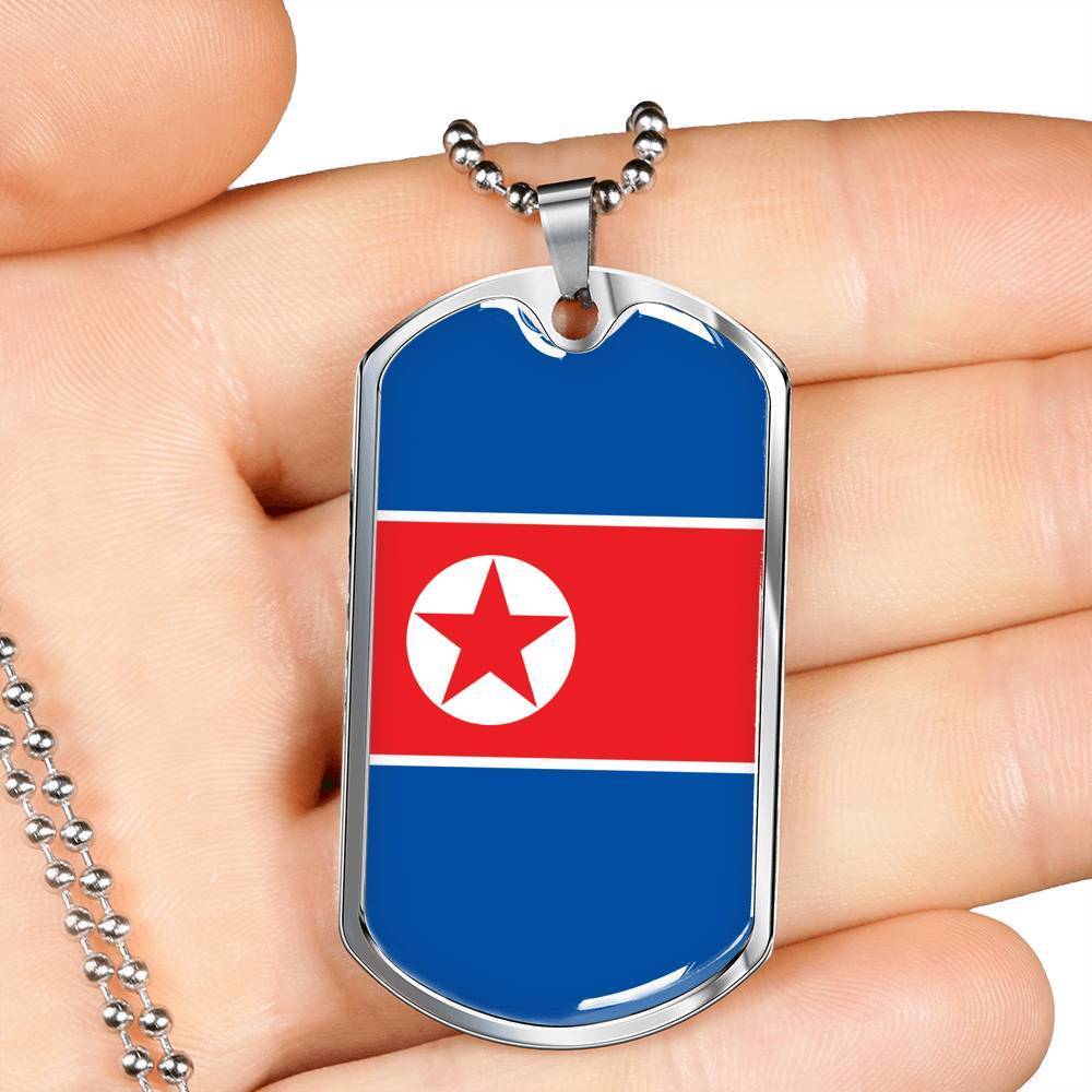 North Korea Flag Necklace North Korea Flag Stainless Steel or 18k Gold Dog Tag 24" - Express Your Love Gifts