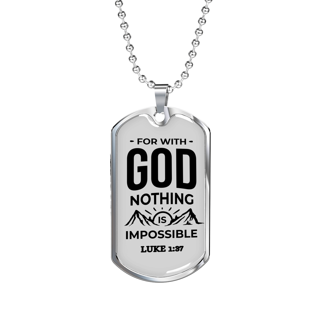 Nothing Is Impossible With The Lord Plain Necklace Stainless Steel or 18k Gold Dog Tag 24" Chain-Express Your Love Gifts