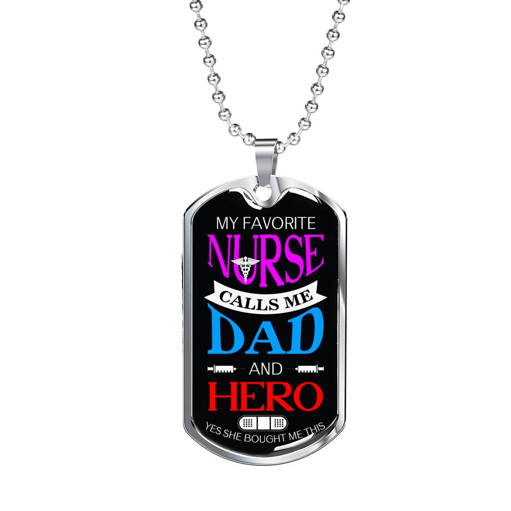 Nurse Dad Nurse Necklace Stainless Steel or 18k Gold Dog Tag W 24" - Express Your Love Gifts