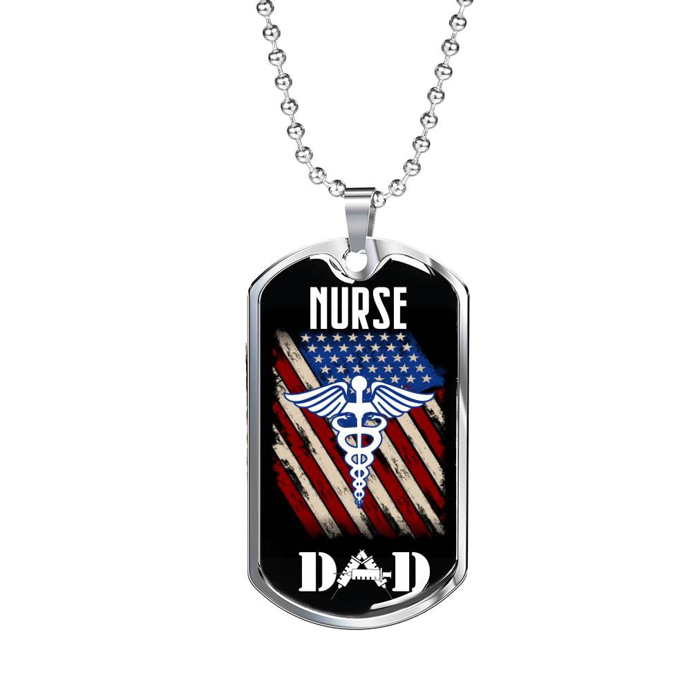 Nurse Gift Caduceus Necklace Stainless Steel or 18k Gold Dog Tag w 24" - Express Your Love Gifts