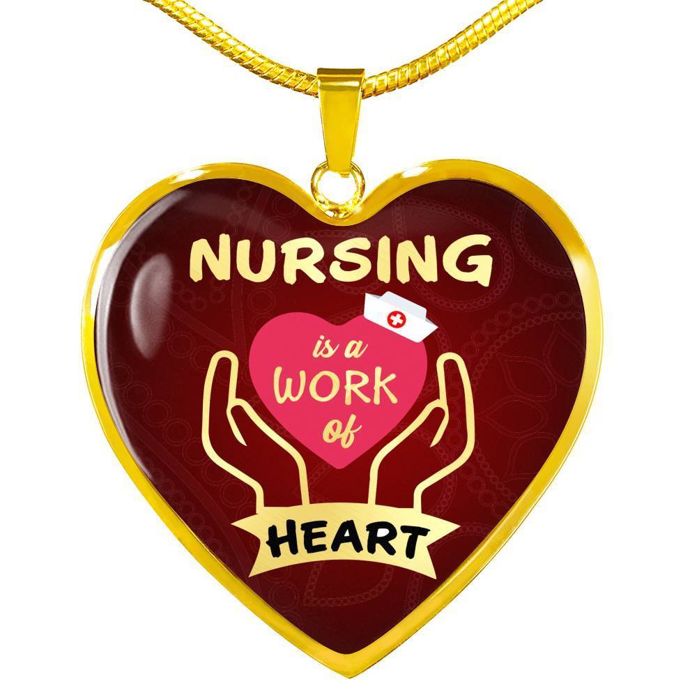 Nurse Gift Work Of Heart Necklace Stainless Steel 18k Gold Heart Pendant 18-22" - Express Your Love Gifts
