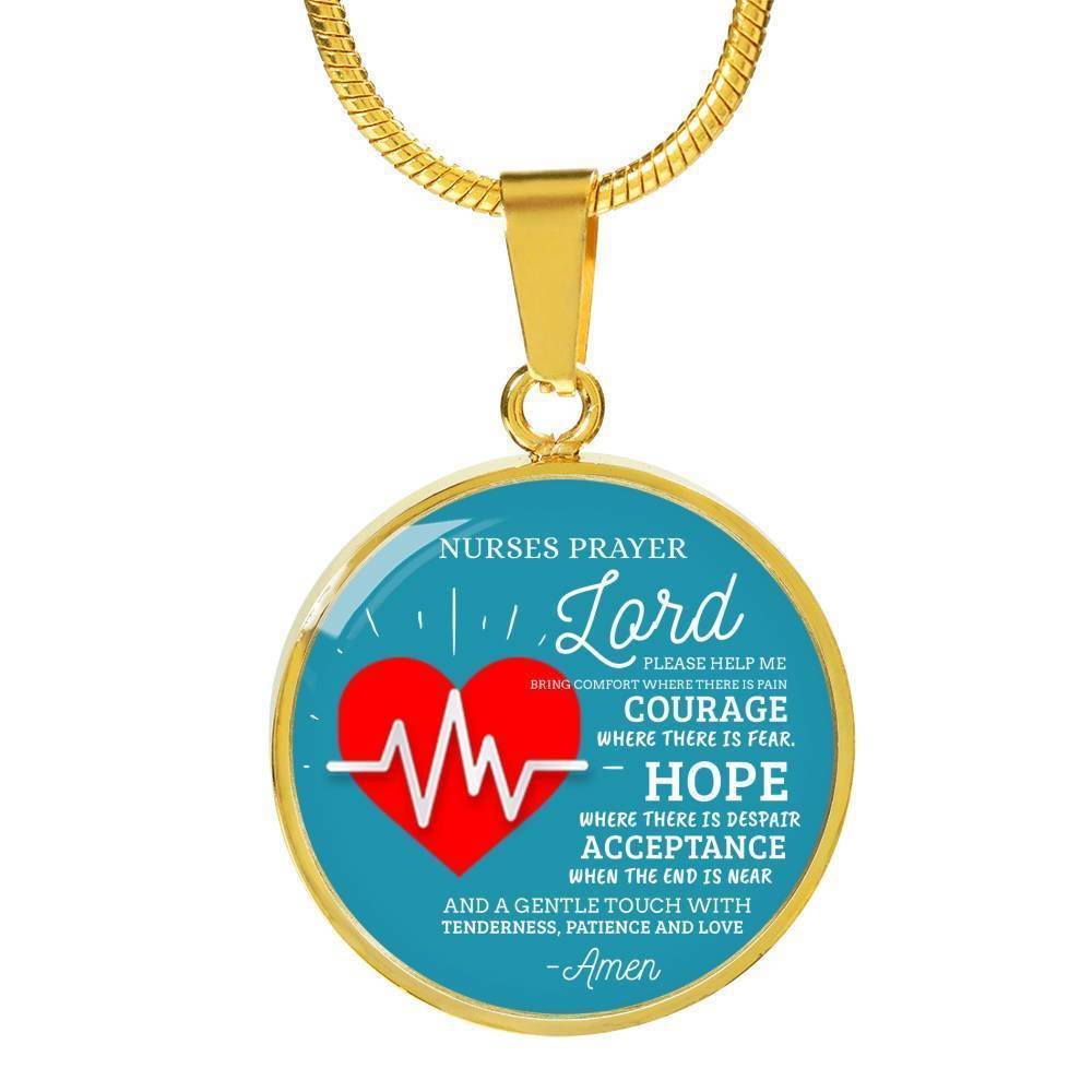 Nurse Prayer Circle Necklace Stainless Steel or 18k Gold 18-22"-Express Your Love Gifts