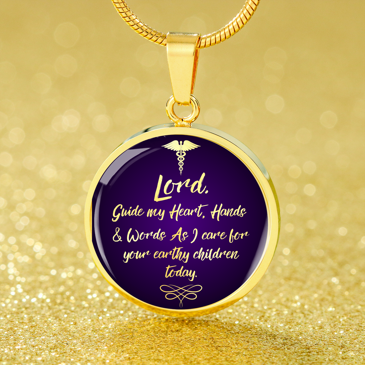 Nurses Prayer Caduceus Nurse Gift Circle Necklace Stainless Steel or 18k Gold 18-22" - Express Your Love Gifts