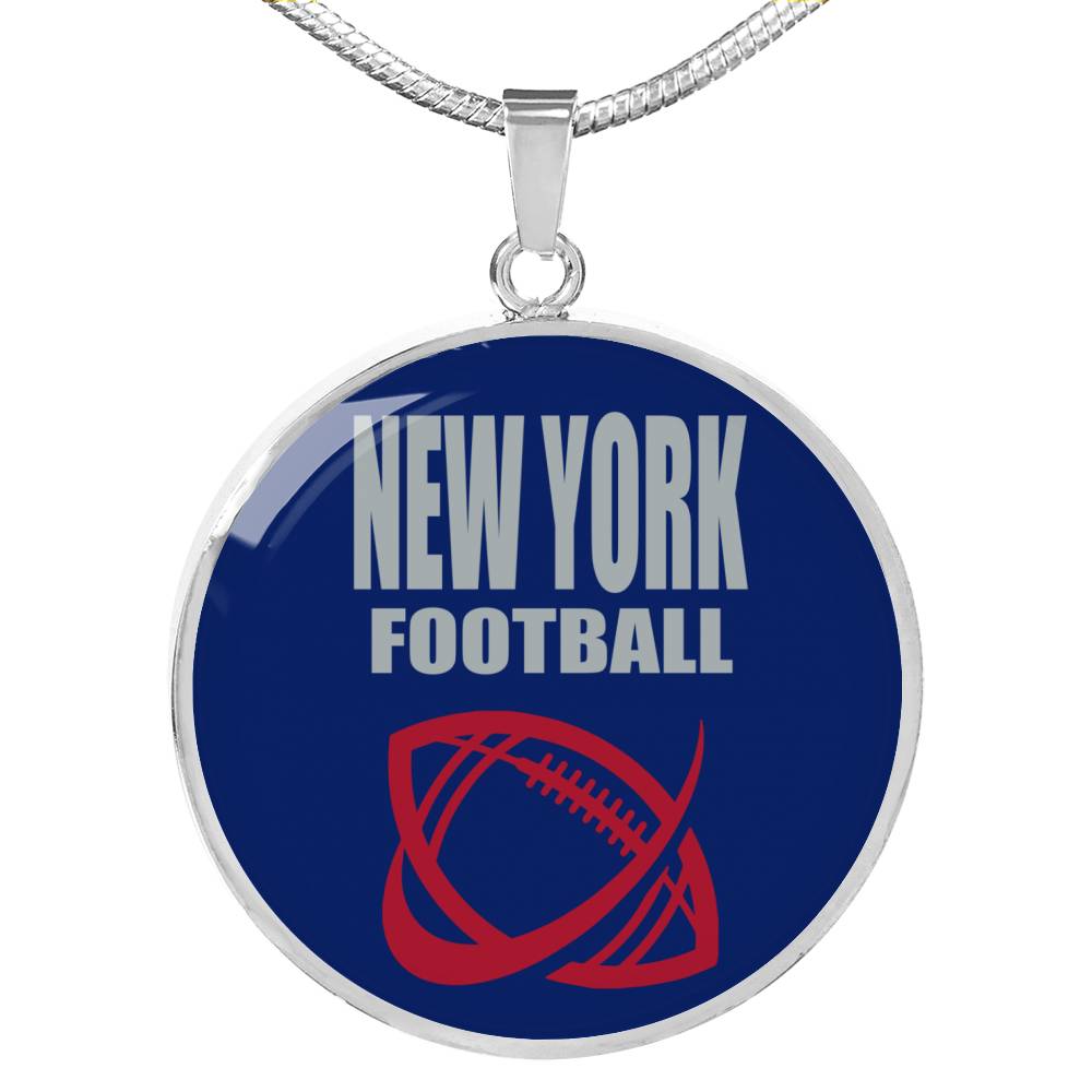 NY Football Circle Pendant Football Fan Necklace Stainless Steel or 18k Gold 18-22" - Express Your Love Gifts