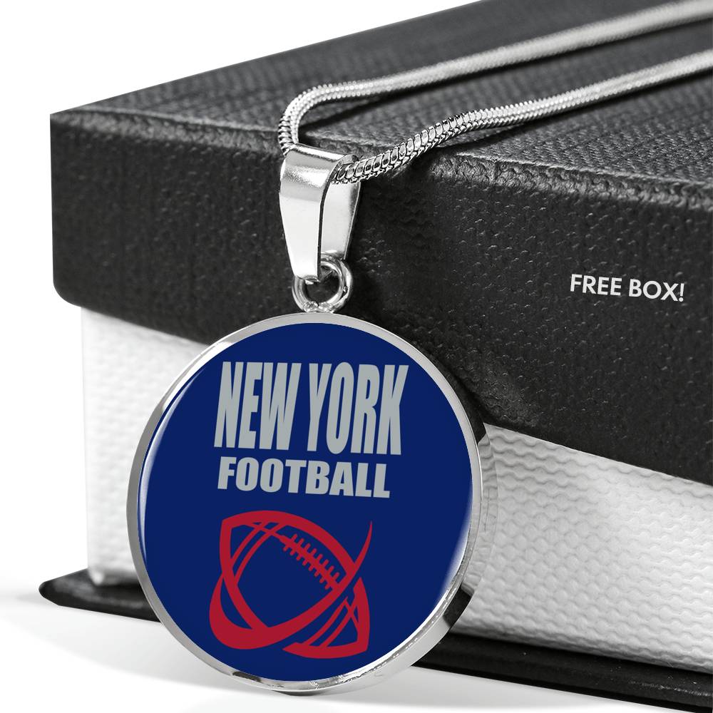 NY Football Circle Pendant Football Fan Necklace Stainless Steel or 18k Gold 18-22" - Express Your Love Gifts