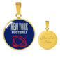NY Football Circle Pendant Football Fan Necklace Stainless Steel or 18k Gold 18-22" - Express Your Love Gifts