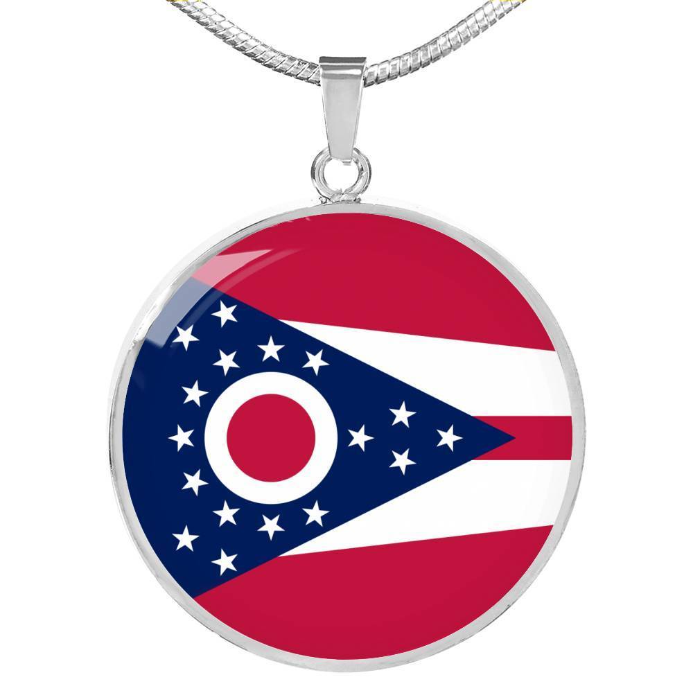 Ohio State Flag Necklace Stainless Steel or 18k Gold Circle Pendant 18-22" - Express Your Love Gifts