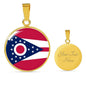 Ohio State Flag Necklace Stainless Steel or 18k Gold Circle Pendant 18-22" - Express Your Love Gifts