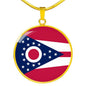 Ohio State Flag Necklace Stainless Steel or 18k Gold Circle Pendant 18-22" - Express Your Love Gifts