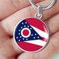 Ohio State Flag Necklace Stainless Steel or 18k Gold Circle Pendant 18-22" - Express Your Love Gifts