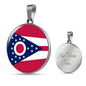 Ohio State Flag Necklace Stainless Steel or 18k Gold Circle Pendant 18-22" - Express Your Love Gifts