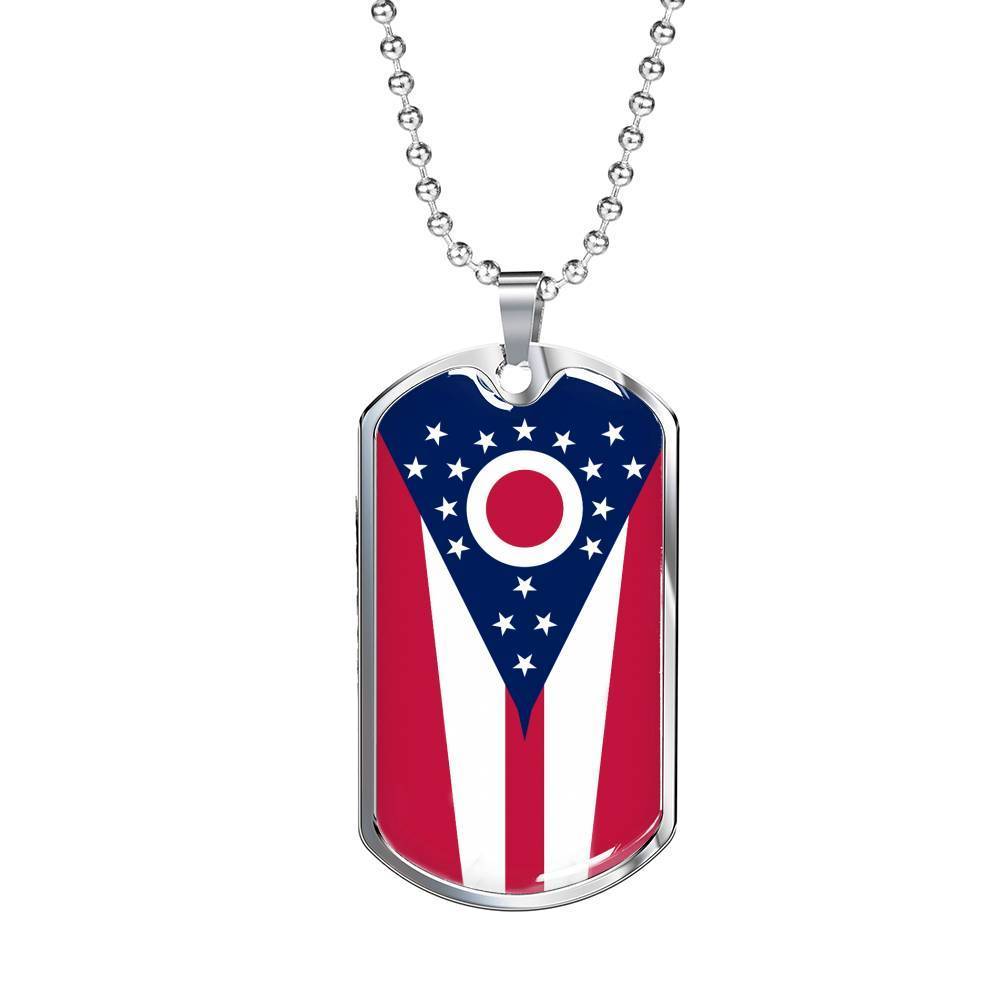 Ohio State Flag Necklace Stainless Steel or 18k Gold Dog Tag 24" Chain - Express Your Love Gifts