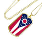 Ohio State Flag Necklace Stainless Steel or 18k Gold Dog Tag 24" Chain - Express Your Love Gifts