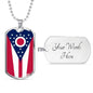 Ohio State Flag Necklace Stainless Steel or 18k Gold Dog Tag 24" Chain - Express Your Love Gifts