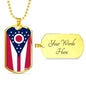 Ohio State Flag Necklace Stainless Steel or 18k Gold Dog Tag 24" Chain - Express Your Love Gifts
