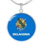 Oklahoma State Flag Necklace Stainless Steel or 18k Gold Circle Pendant 18-22" - Express Your Love Gifts