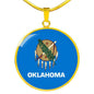 Oklahoma State Flag Necklace Stainless Steel or 18k Gold Circle Pendant 18-22" - Express Your Love Gifts
