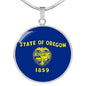 oregon State Flag Necklace Stainless Steel or 18k Gold Circle Pendant 18-22" - Express Your Love Gifts