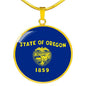 oregon State Flag Necklace Stainless Steel or 18k Gold Circle Pendant 18-22" - Express Your Love Gifts