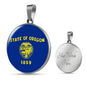 oregon State Flag Necklace Stainless Steel or 18k Gold Circle Pendant 18-22" - Express Your Love Gifts