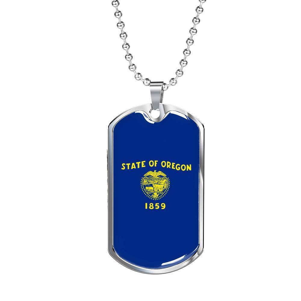 oregon State Flag Necklace Stainless Steel or 18k Gold Dog Tag 24" Chain - Express Your Love Gifts