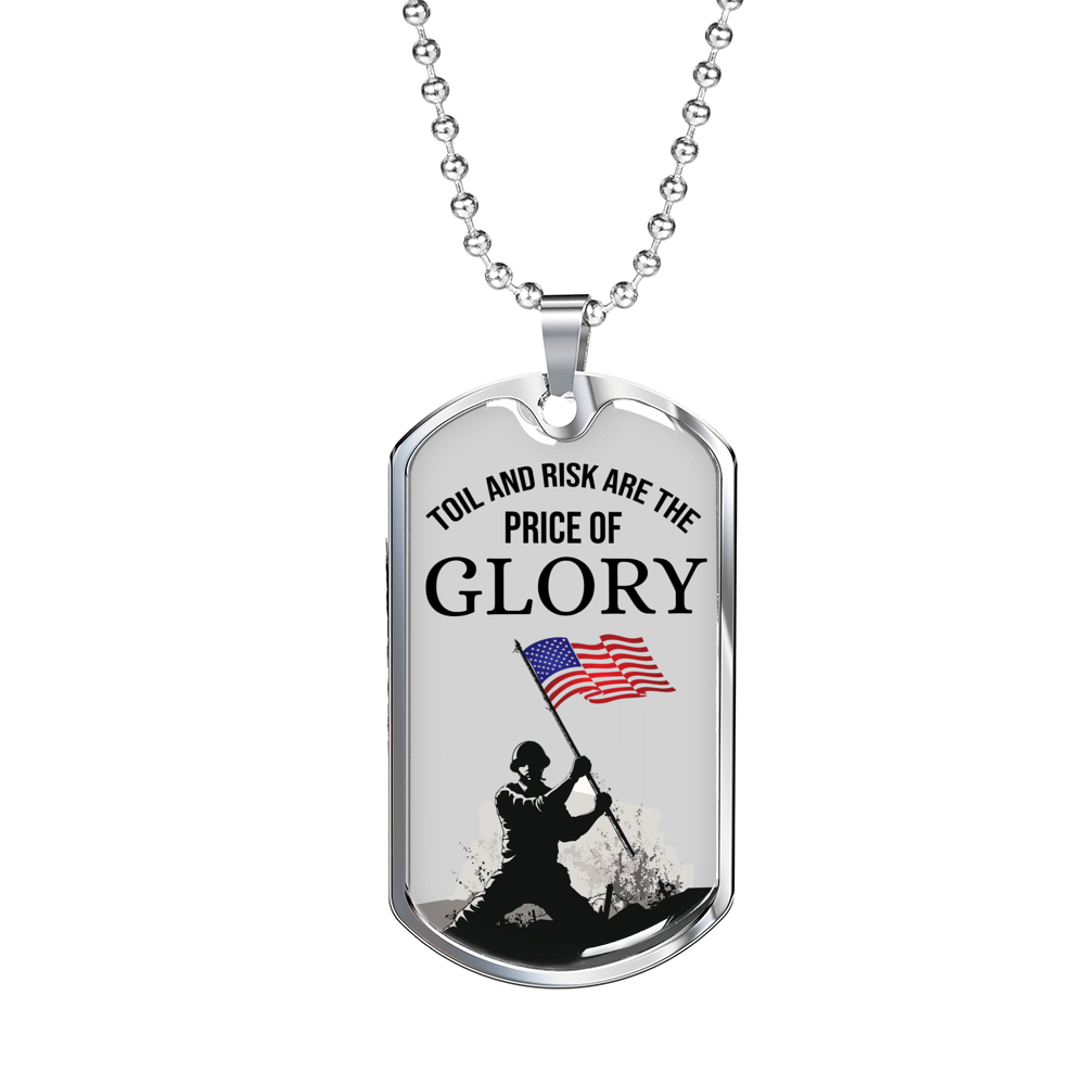 Patriotic Necklace Price Of Glory Dog Tag Stainless Steel or 18k Gold 24" Chain-Express Your Love Gifts