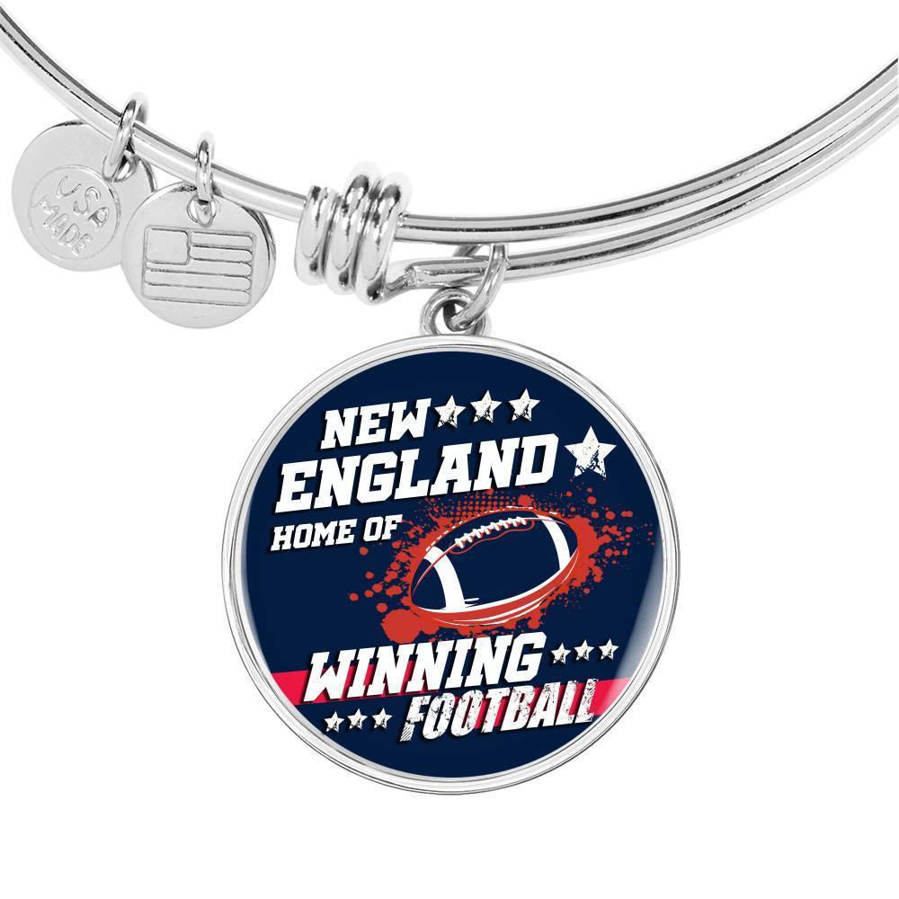 Pats Fan Gift Home Of Winning Football Bracelet Bangle Stainless Steel or 18k Gold Finish - Express Your Love Gifts