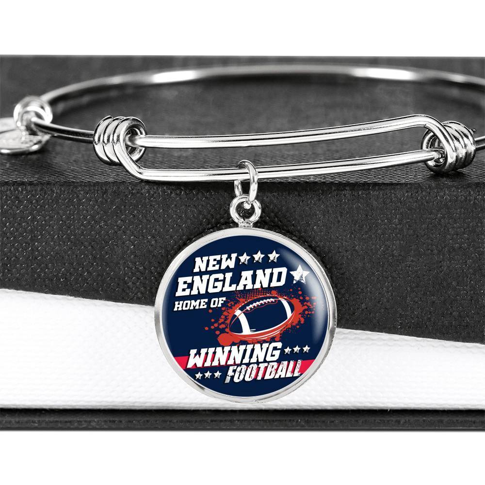 Pats Fan Gift Home Of Winning Football Bracelet Bangle Stainless Steel or 18k Gold Finish - Express Your Love Gifts