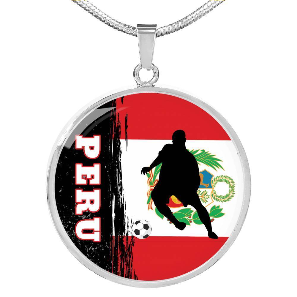 Peru Flag And Futbol/Soccer Circle Necklace Stainless Steel or 18k Gold 18-22" - Express Your Love Gifts