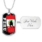 Peru Flag And Futbol/Soccer Necklace Stainless Steel or 18k Gold Dog Tag 24" Chain-Express Your Love Gifts