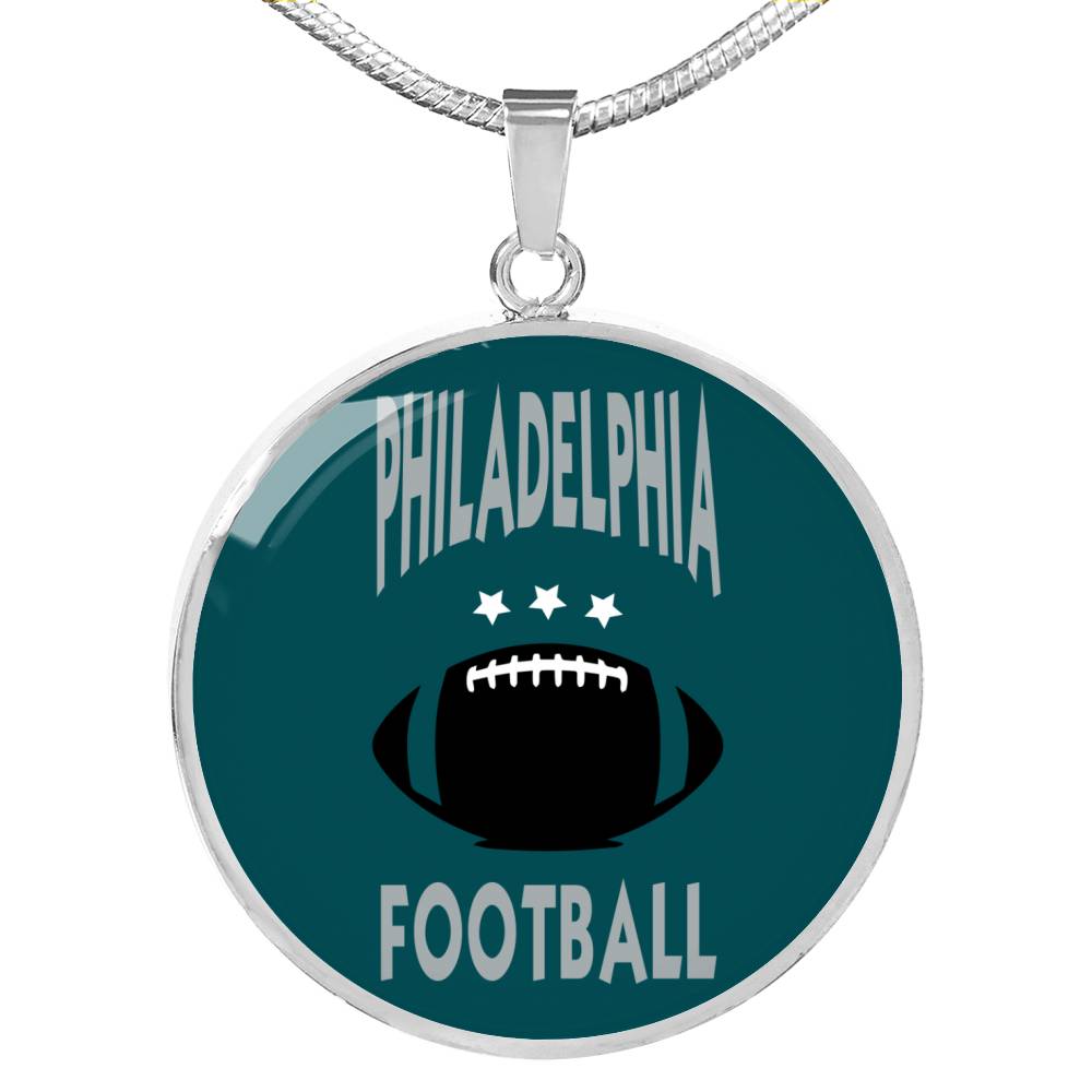 Philadelphia Circle Pendant Football Fan Necklace Stainless Steel or 18k Gold 18-22" - Express Your Love Gifts