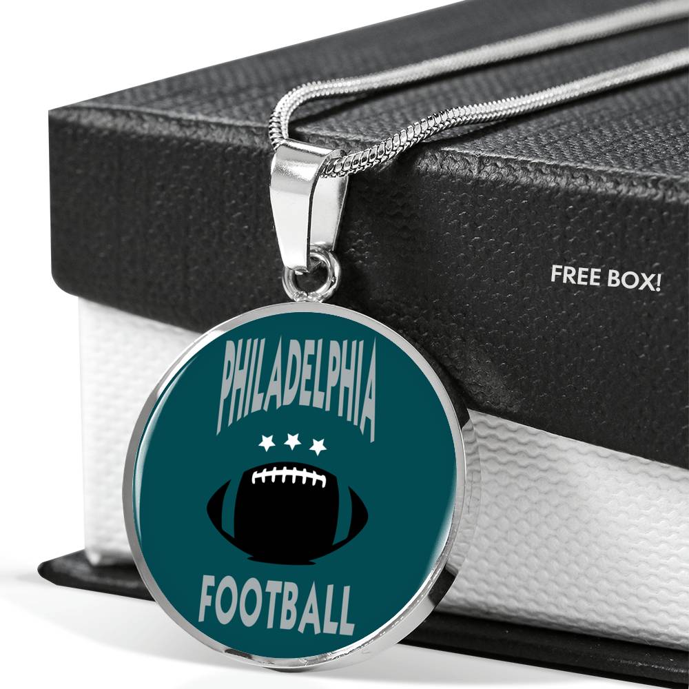 Philadelphia Circle Pendant Football Fan Necklace Stainless Steel or 18k Gold 18-22" - Express Your Love Gifts
