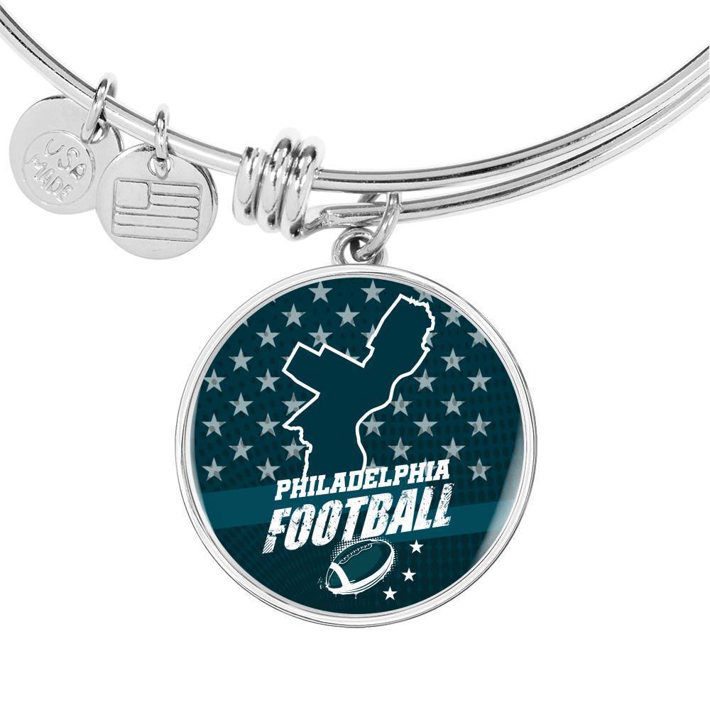 Philadelphia Football Philly Fan Stainless Steel or 18k Gold Circle Bangle Bracelet - Express Your Love Gifts