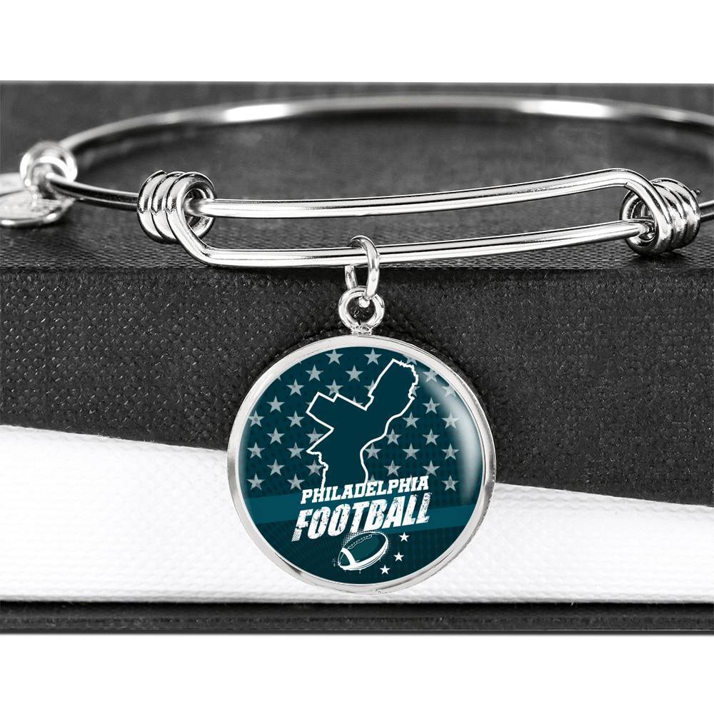 Philadelphia Football Philly Fan Stainless Steel or 18k Gold Circle Bangle Bracelet - Express Your Love Gifts