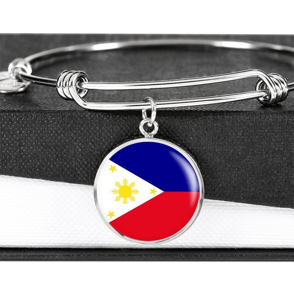 Philippine Flag Bracelet Philippine Flag Stainless Steel or 18k Gold Circle Bangle - Express Your Love Gifts