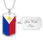 Philippine Flag Necklace Pendant Stainless Steel or 18k Gold Dog Tag 24" - Express Your Love Gifts