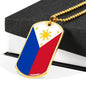 Philippine Flag Necklace Pendant Stainless Steel or 18k Gold Dog Tag 24" - Express Your Love Gifts