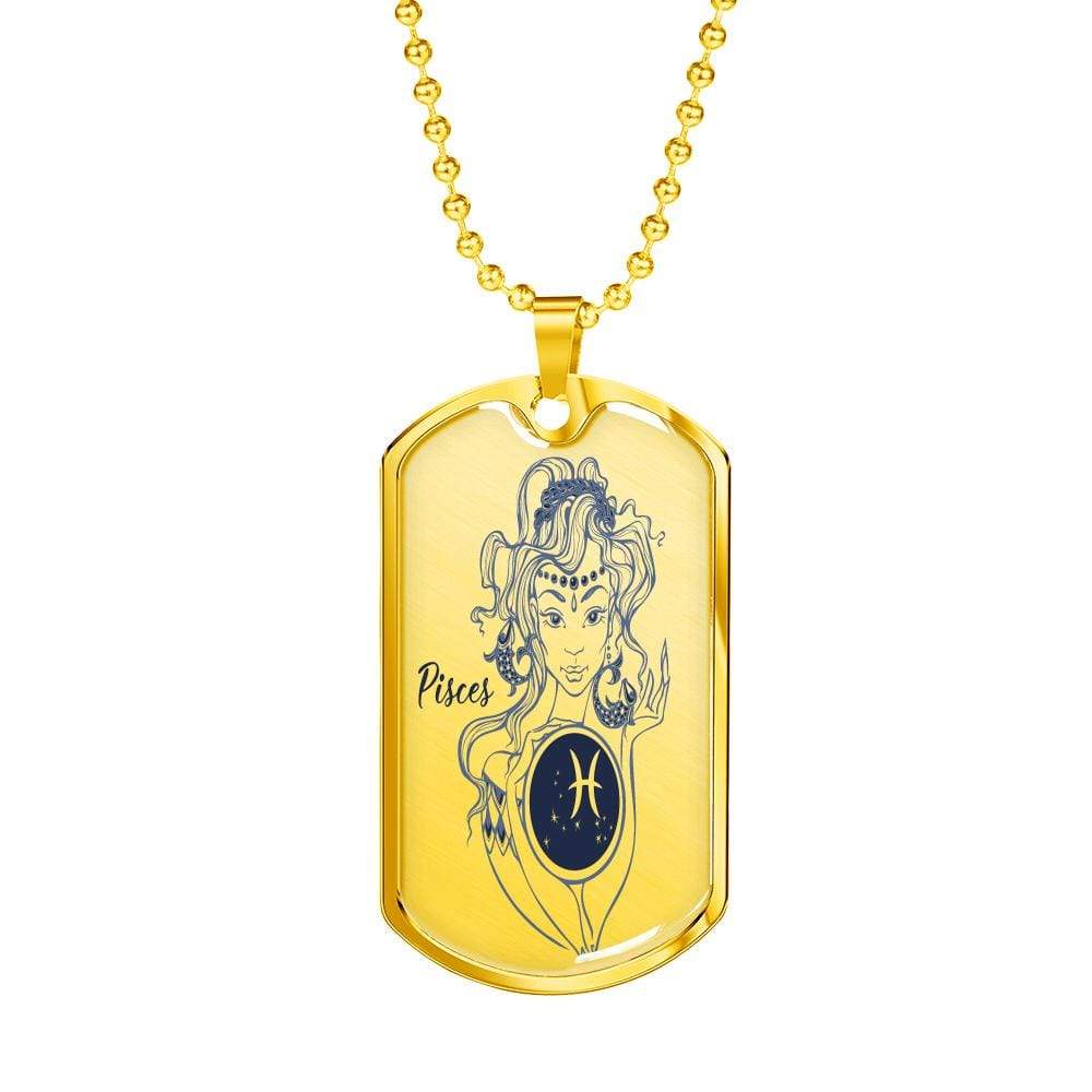 Pisces Constellation Horoscope Zodiac Dog Tag Stainless Steel or 18k Gold 24" Chain - Express Your Love Gifts