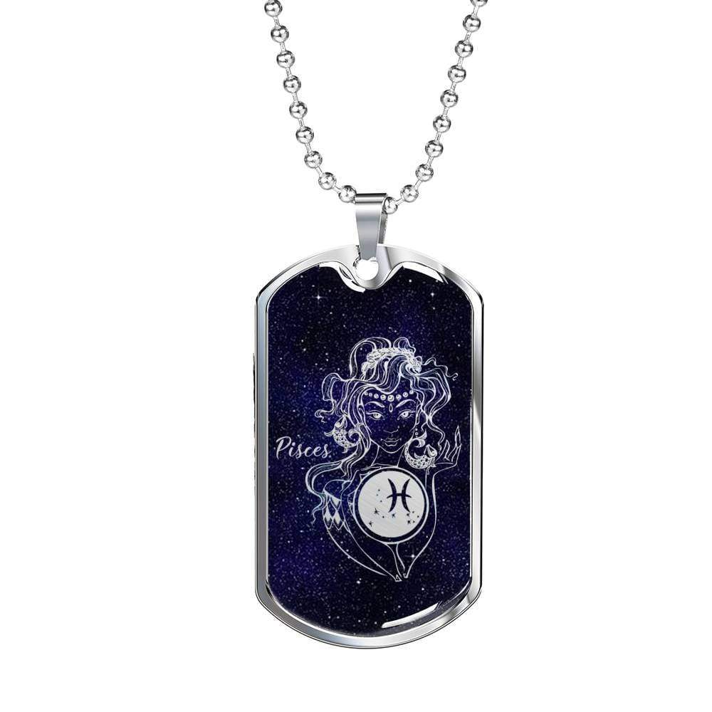 Pisces Necklace Constellation Night Sky Stainless Steel or 18k Gold Dog Tag 24" - Express Your Love Gifts