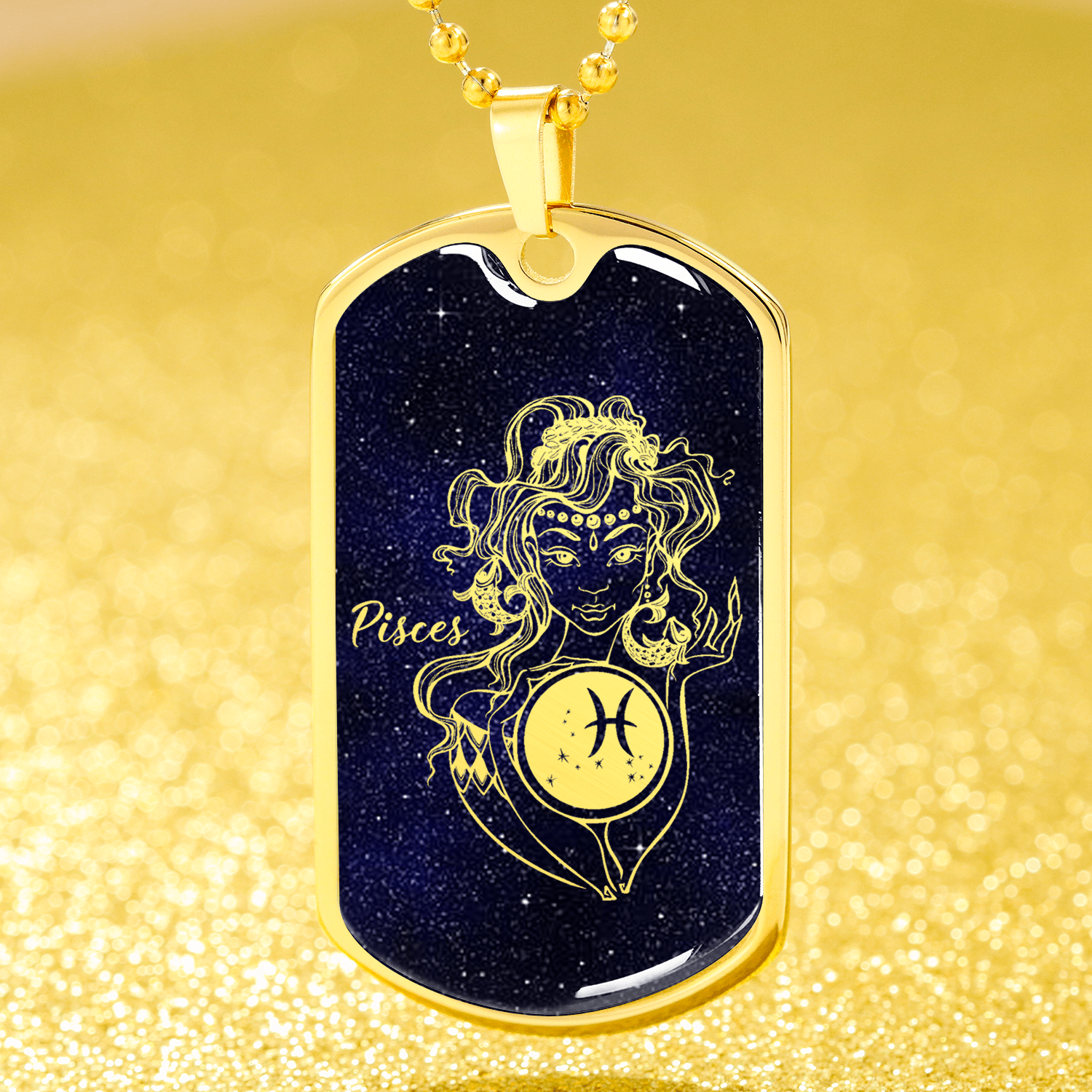 Pisces Necklace Constellation Night Sky Stainless Steel or 18k Gold Dog Tag 24" - Express Your Love Gifts