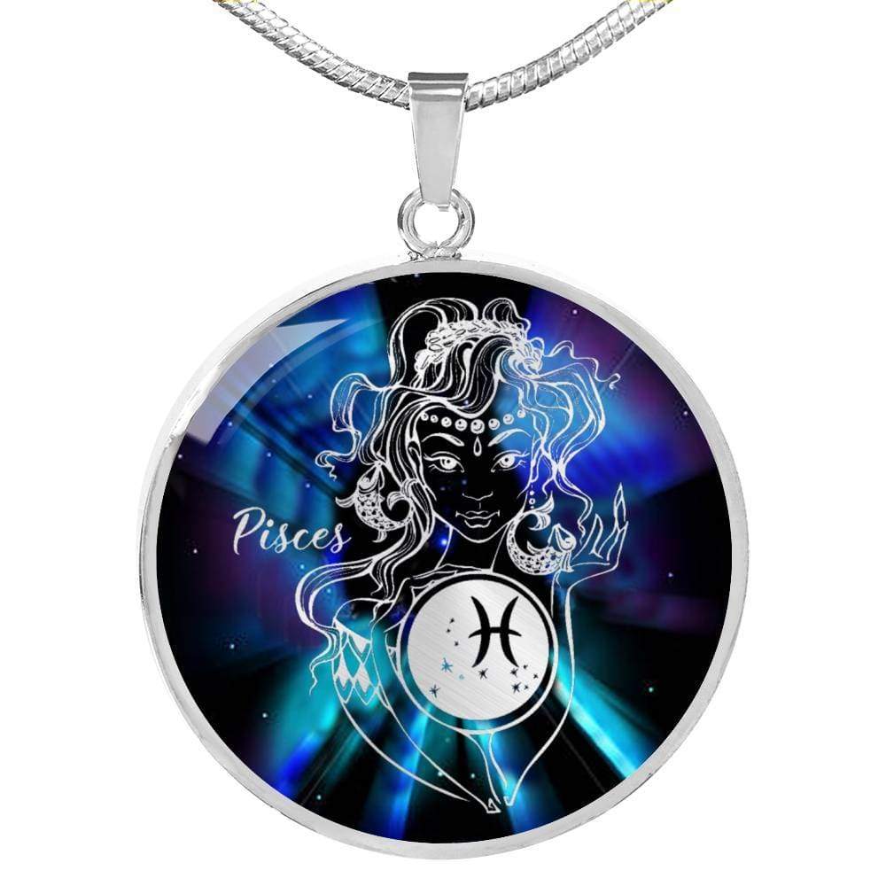 Pisces Purple Galaxy Zodiac Necklace Stainless Steel or 18k Gold Circle Pendant - Express Your Love Gifts