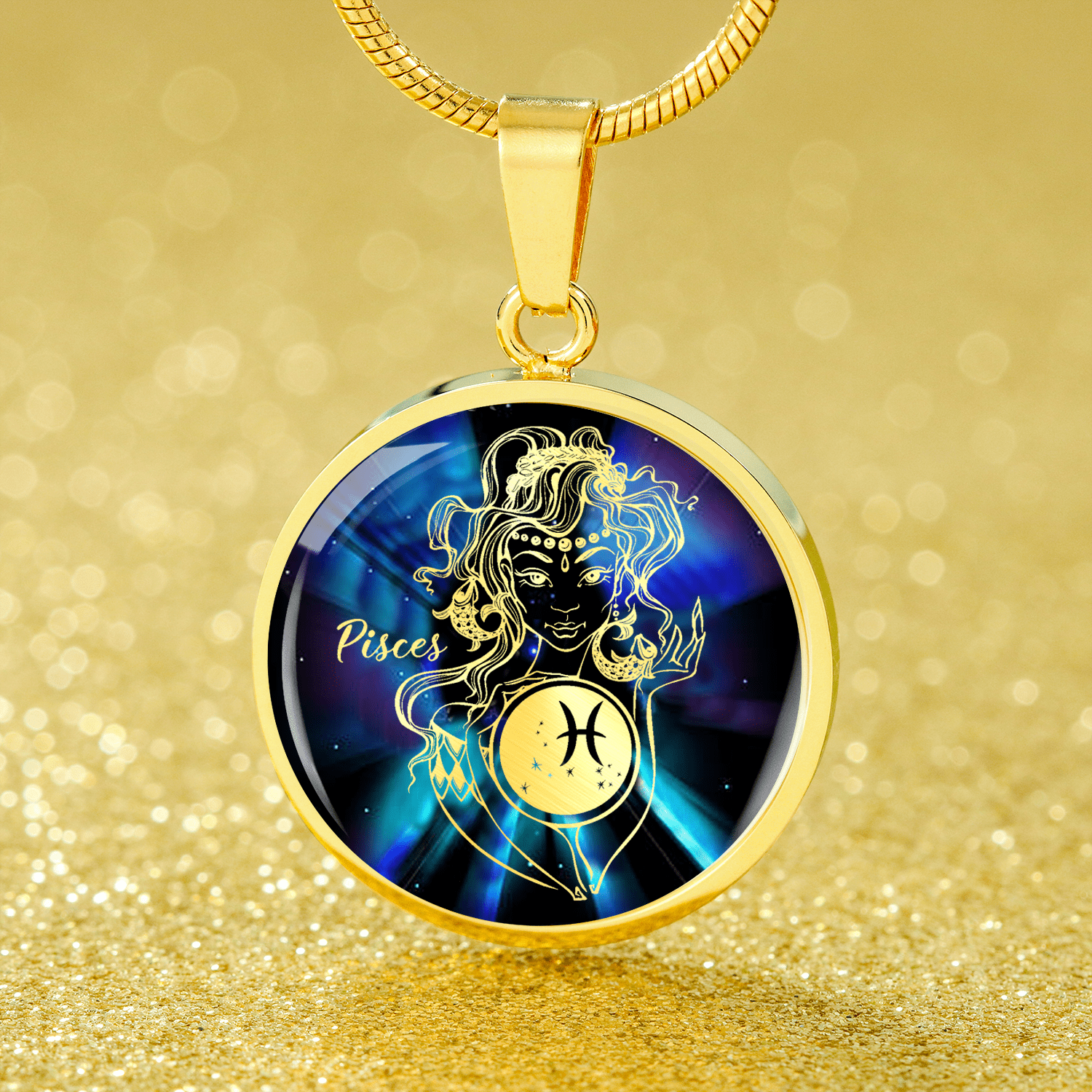 Pisces Purple Galaxy Zodiac Necklace Stainless Steel or 18k Gold Circle Pendant - Express Your Love Gifts