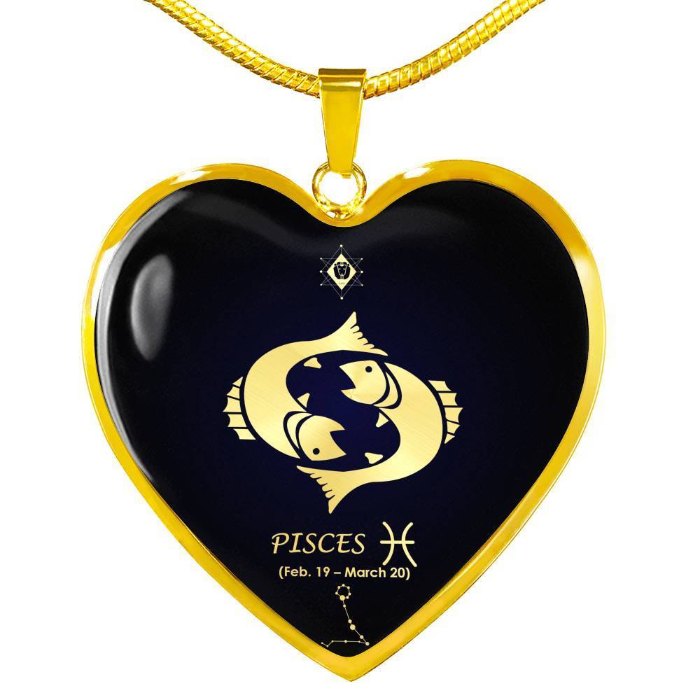 Pisces Sign Zodiac Necklace 18k Gold Stainless Steel Heart 18-22"-Express Your Love Gifts