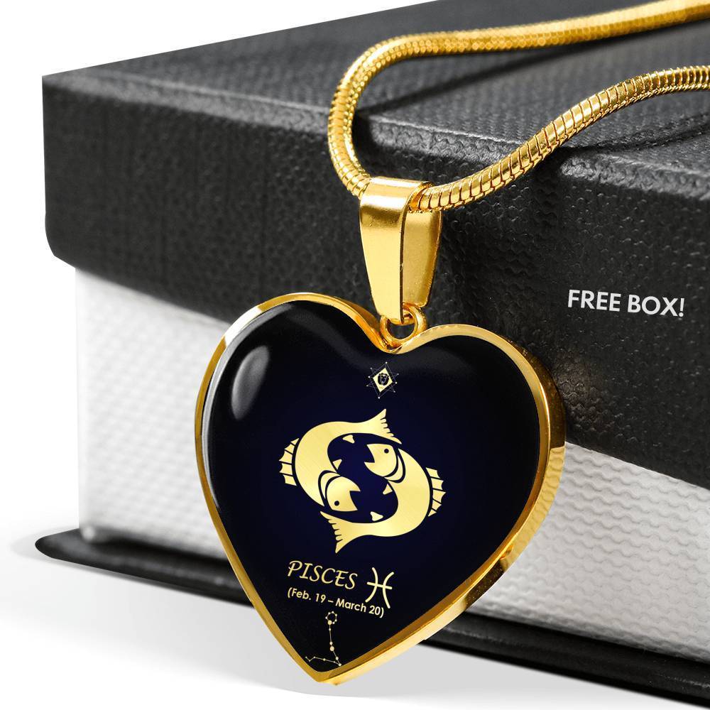 Pisces Sign Zodiac Necklace 18k Gold Stainless Steel Heart 18-22"-Express Your Love Gifts